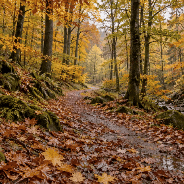 Walking Through Wet Autumn Leaves