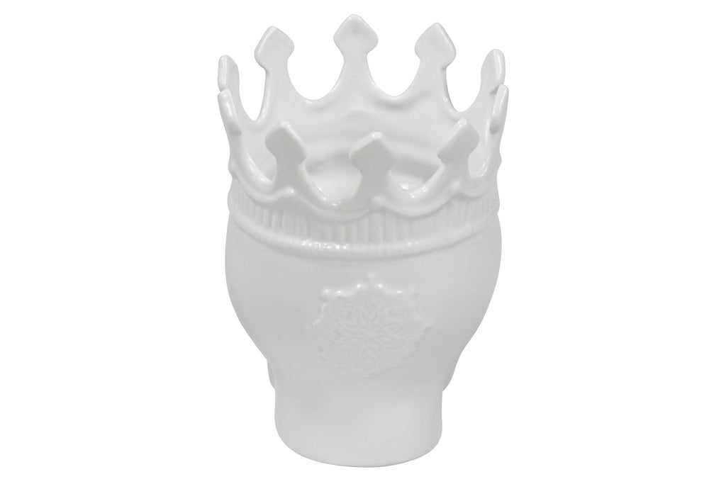white skull candle with a crown