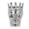 silver skull candle with single cotton wick and wearing a crown